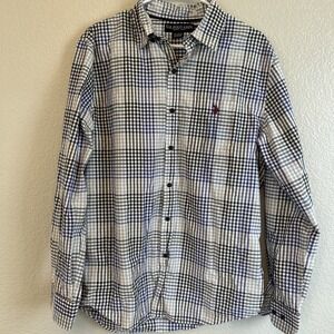 U.S. Polo Assn. Plaid Button-Down Shirt Medium Long Sleeve Cotton Blend Pattern